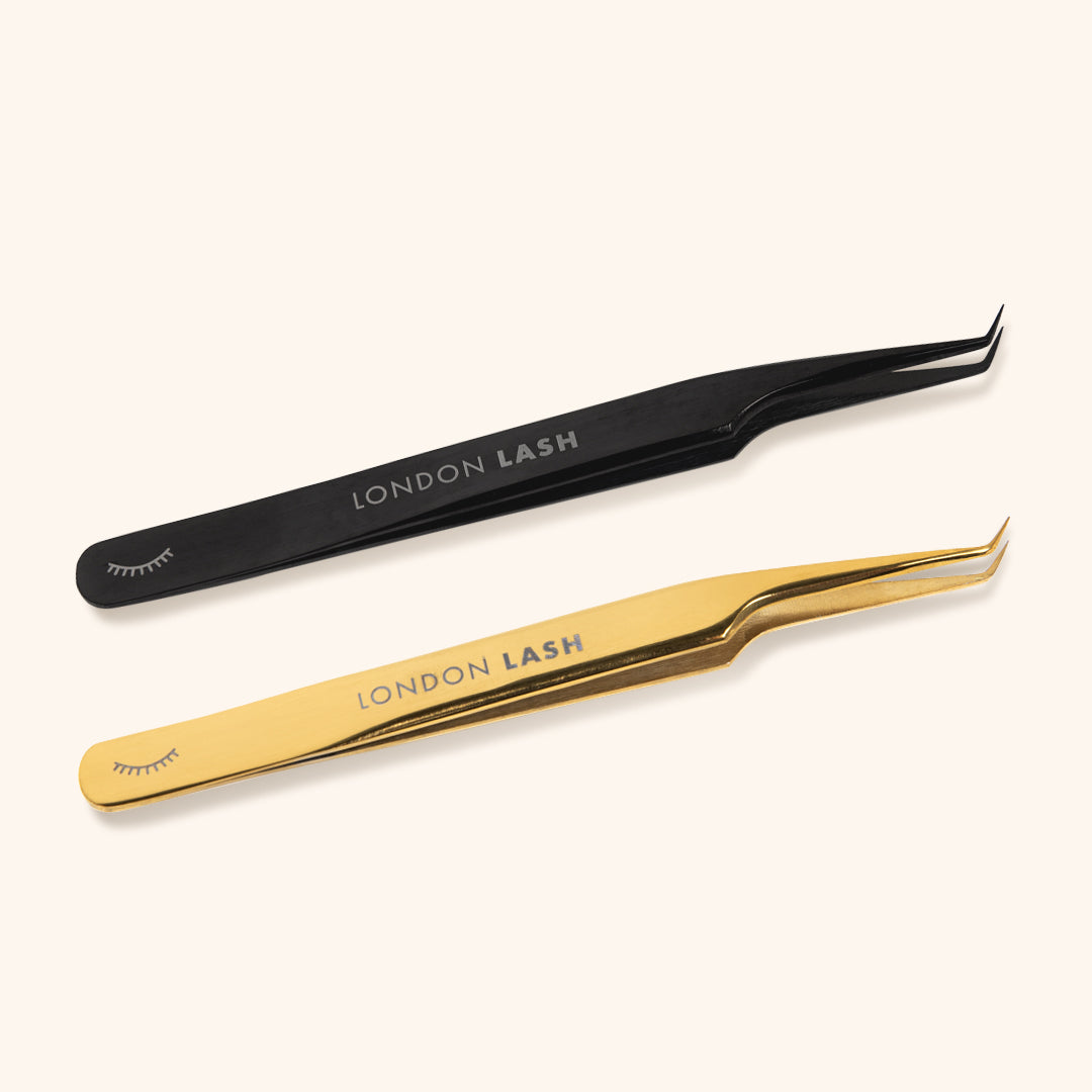 Long Slim Mega Volume Tweezers - Black and Gold