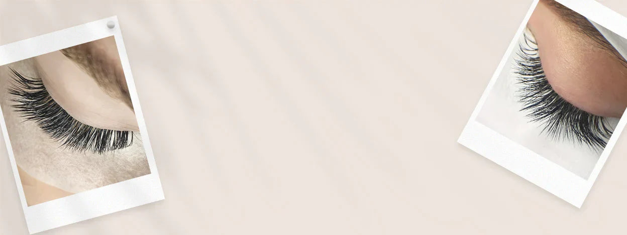 eyelas retention example with closed eye showing lashes comparing retention and how to improve it