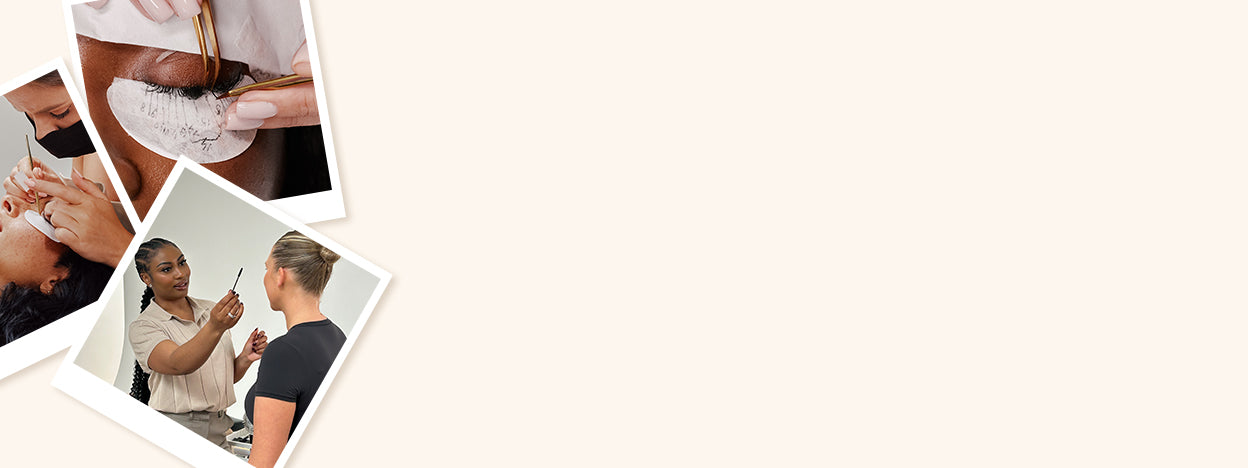 Lash Trainer teaching a Lash Tech about eyelash extensions