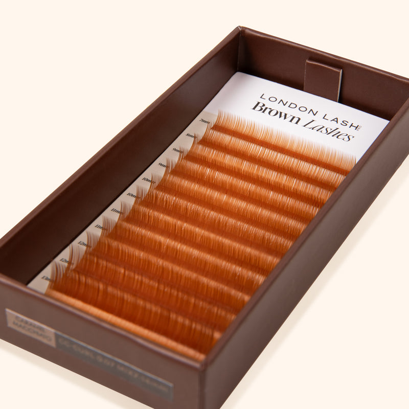 carton eco lash tray with brown lash extensions lash card inside