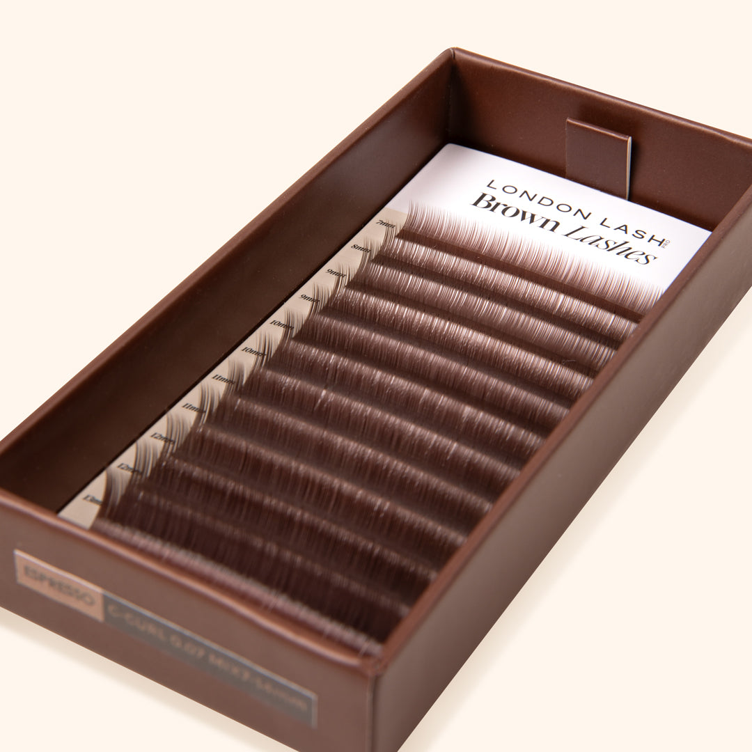 lash tray with dark brown cruelty free lash extensions