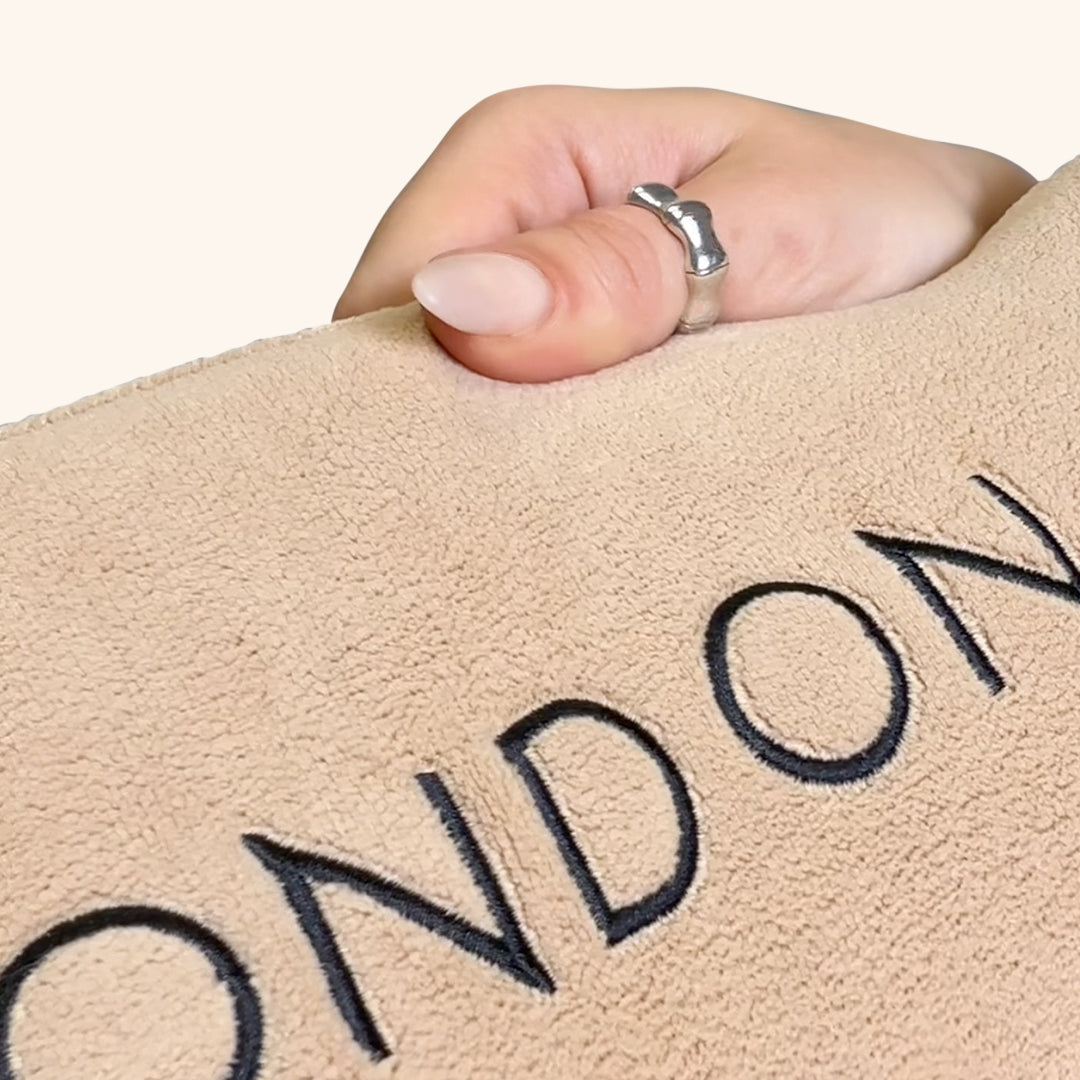 Beige Teddy Fleece Bed cover with London Lash logo