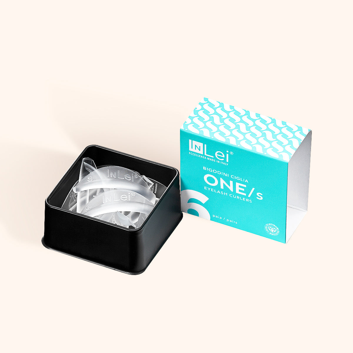 Opened box showcasing the InLei® ONE Silicone Lash Curlers in Size S