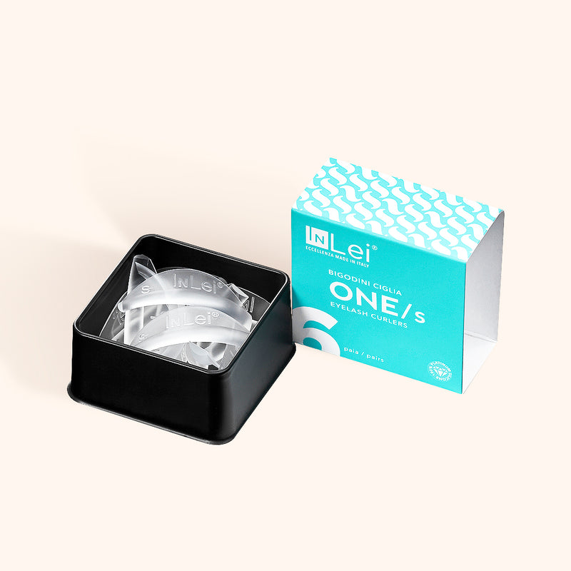 Opened box showcasing the InLei® ONE Silicone Lash Curlers in Size S
